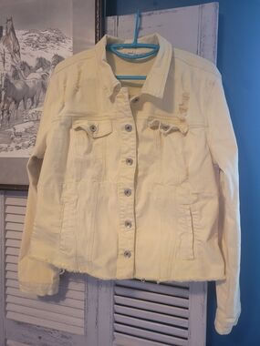 Women’s Light Yellow Distressed Denim Jacket
